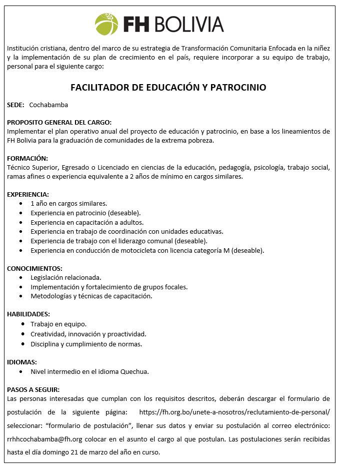 FACILITADOR DE EDUCACIÓN Y PATROCINIO IMAGEN